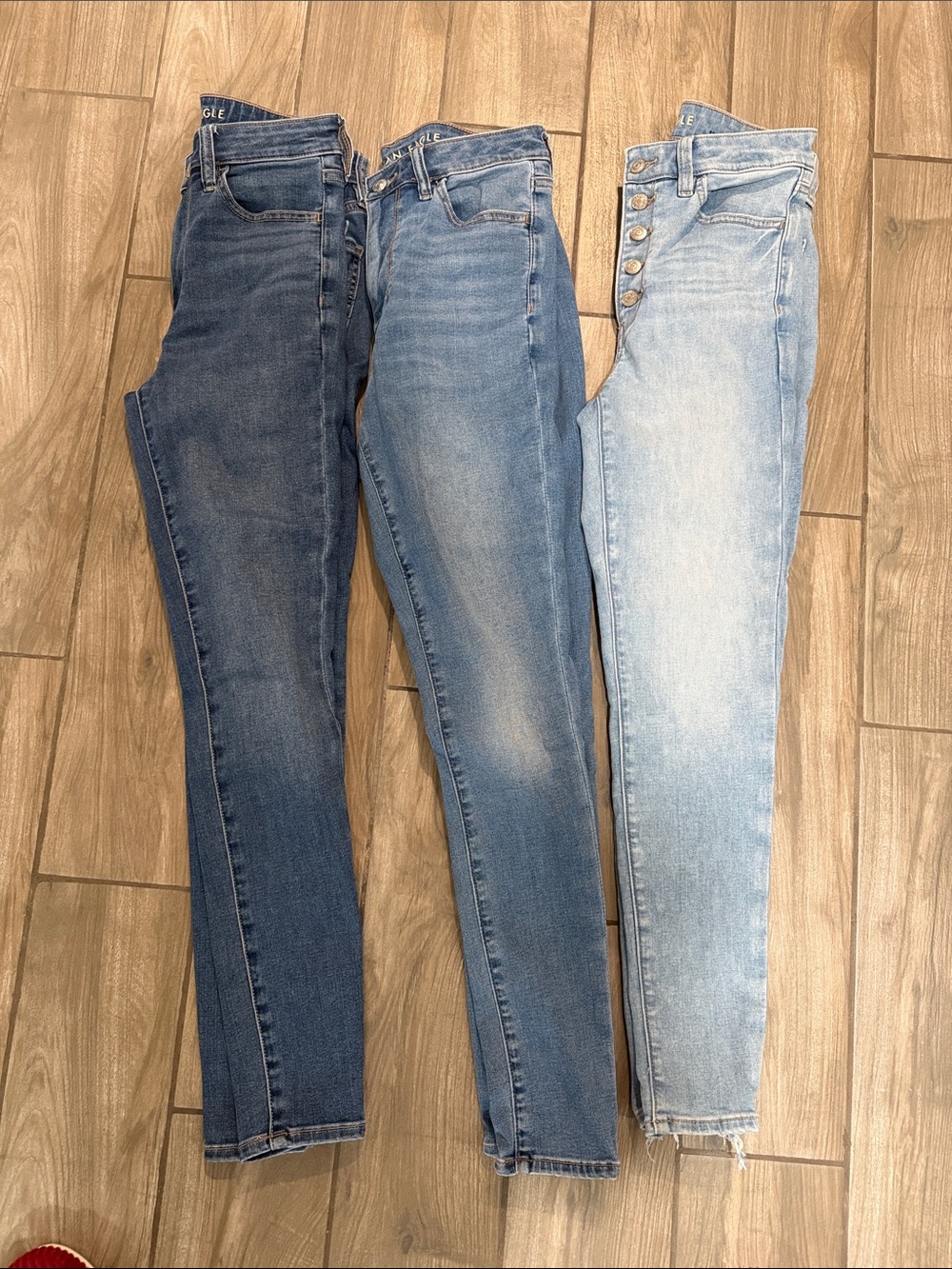 American Eagle Outfitters Skinny Jeans Trio - Dark Blue, Medium Blue, Light Blue